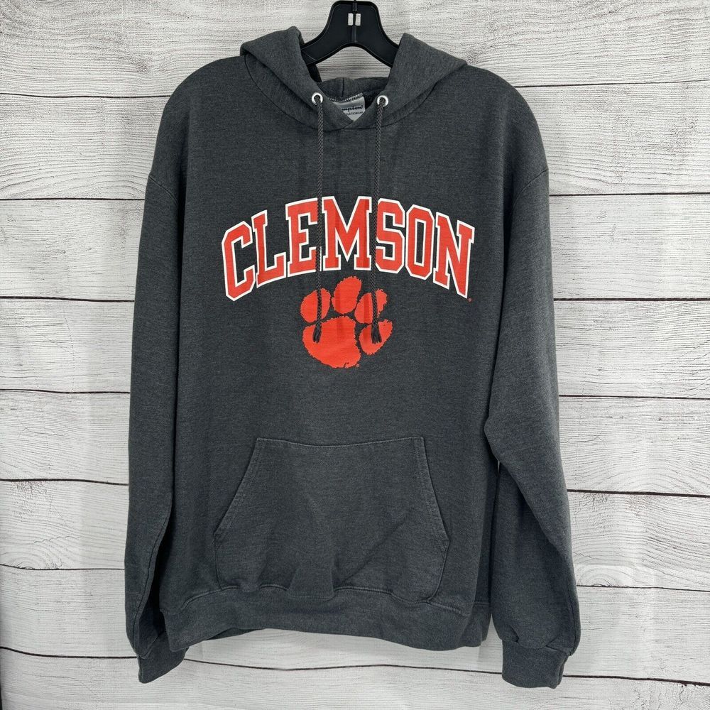 Champion Clemson Tigers Hoodie Mens Large Gray Pullover Sweatshirt NCAA Graphic‎
